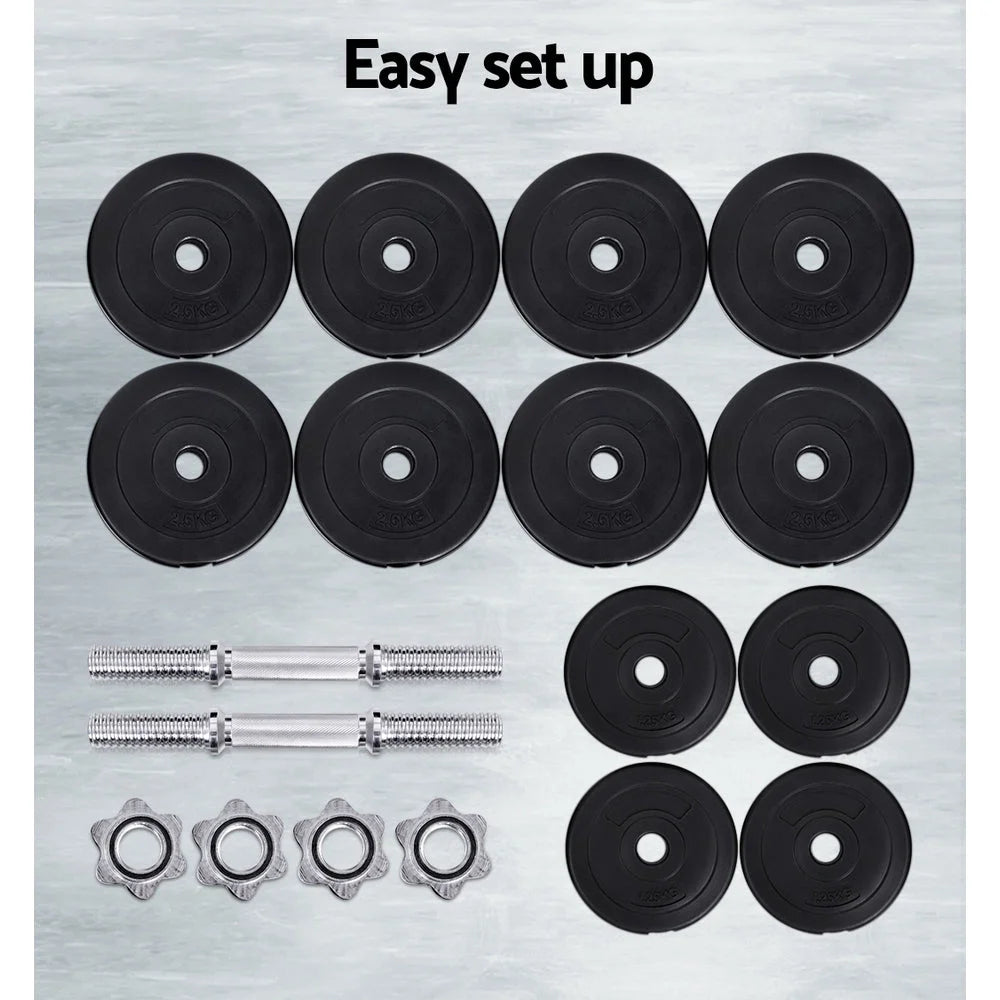 Dumbbell Set 30KG Weight Plates Home Gym Fitness Exercise