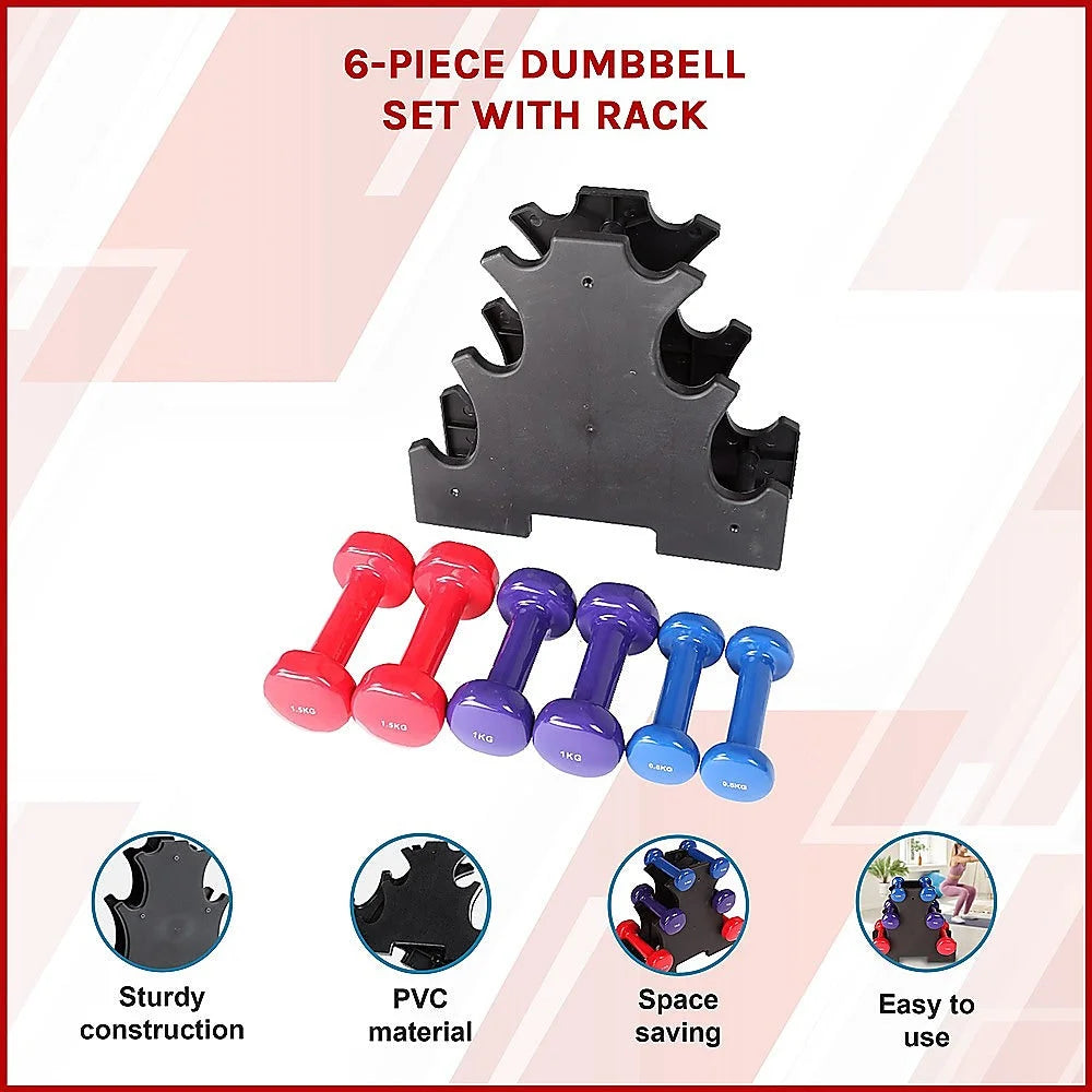 Dumbbell Set 6-Piece - Includes Rack - Fitness Accessories