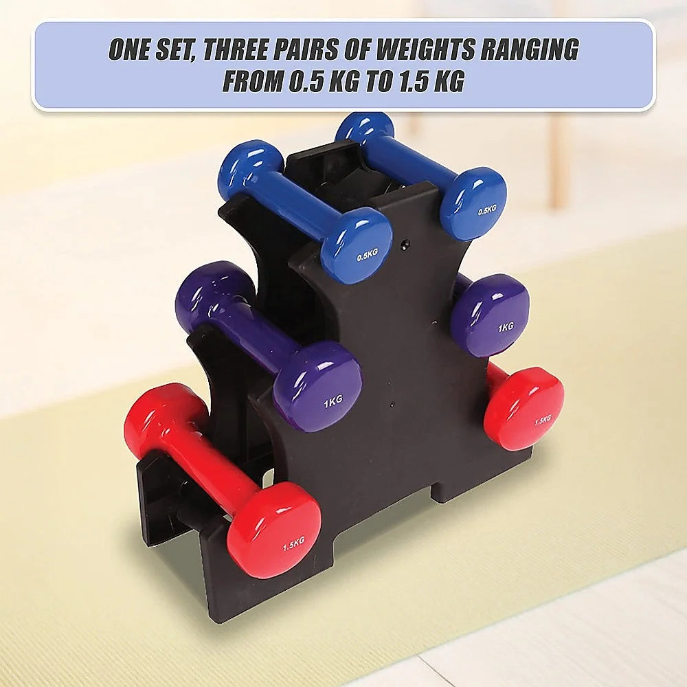 Dumbbell Set 6-Piece - Includes Rack - Fitness Accessories
