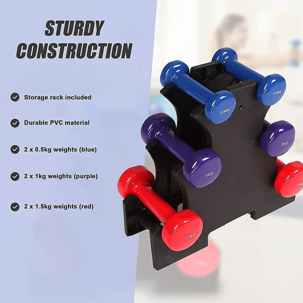 Dumbbell Set 6-Piece - Includes Rack - Fitness Accessories