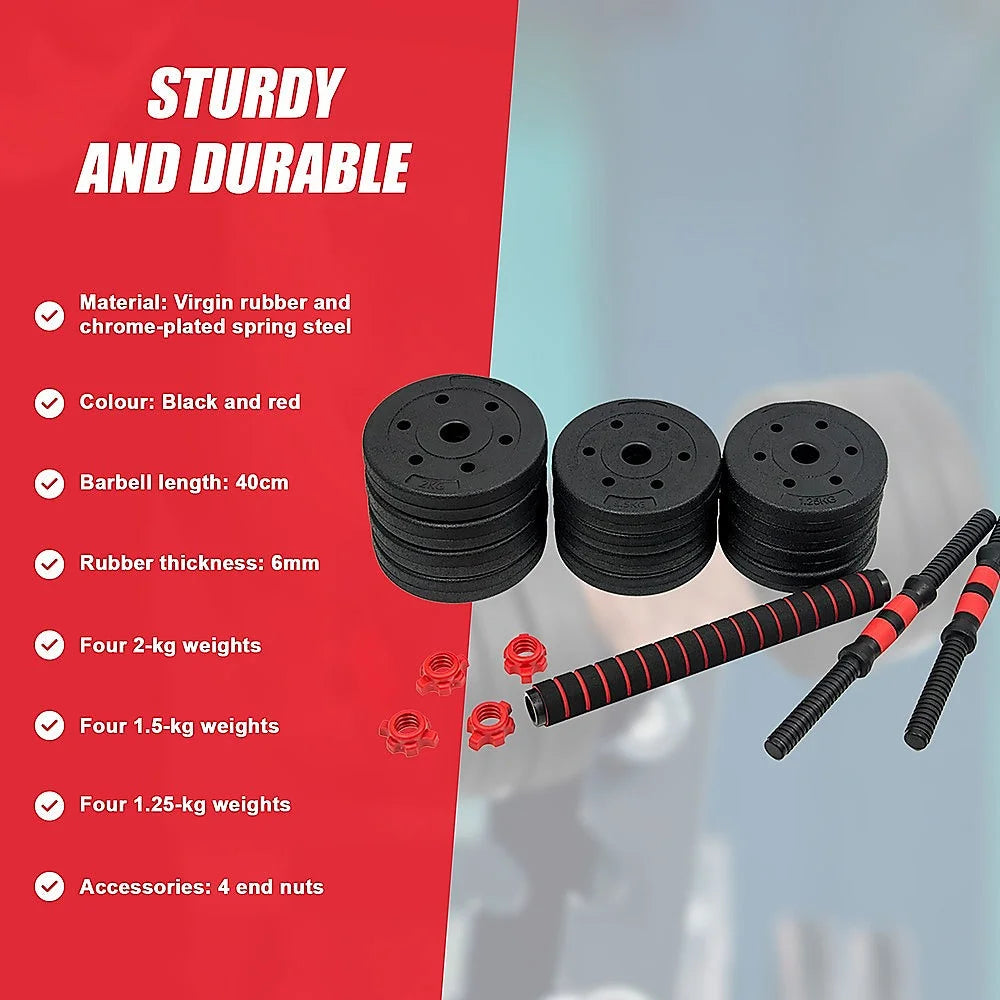 Dumbbell Set Adjustable 20kg Rubber Barbell Home Gym