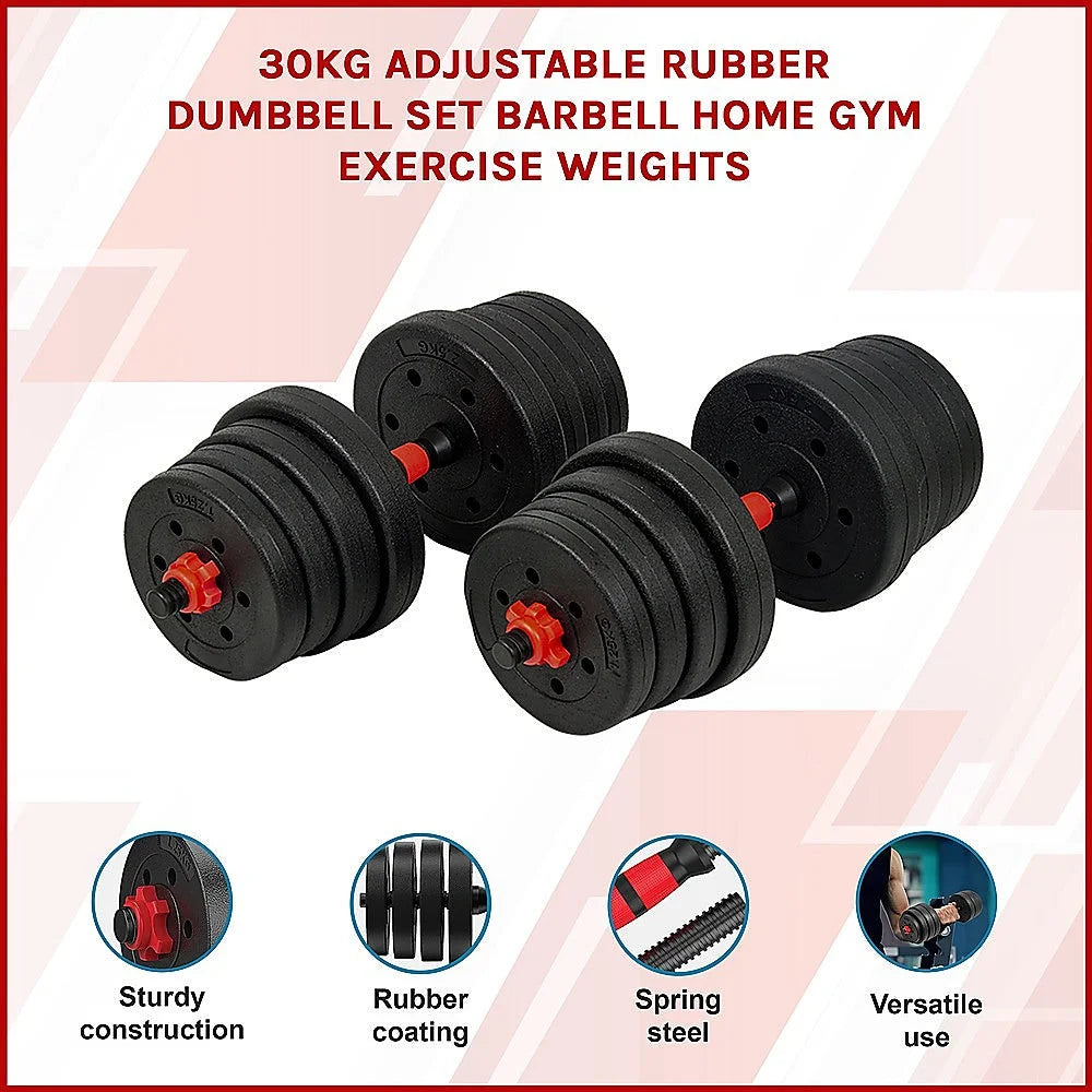 Dumbbell Set Adjustable 30kg Rubber Barbell Home Gym