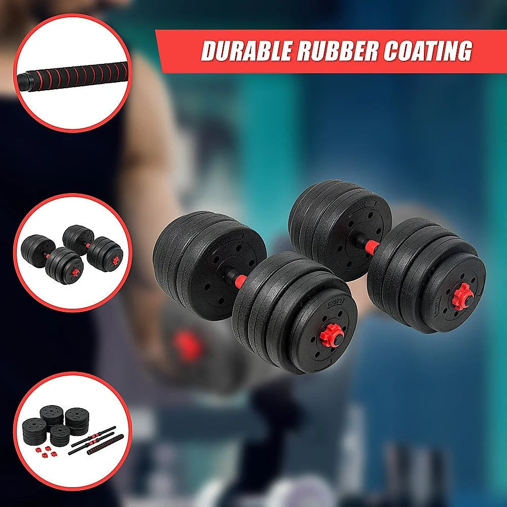 Dumbbell Set Adjustable 40kg Rubber Barbell Home Gym