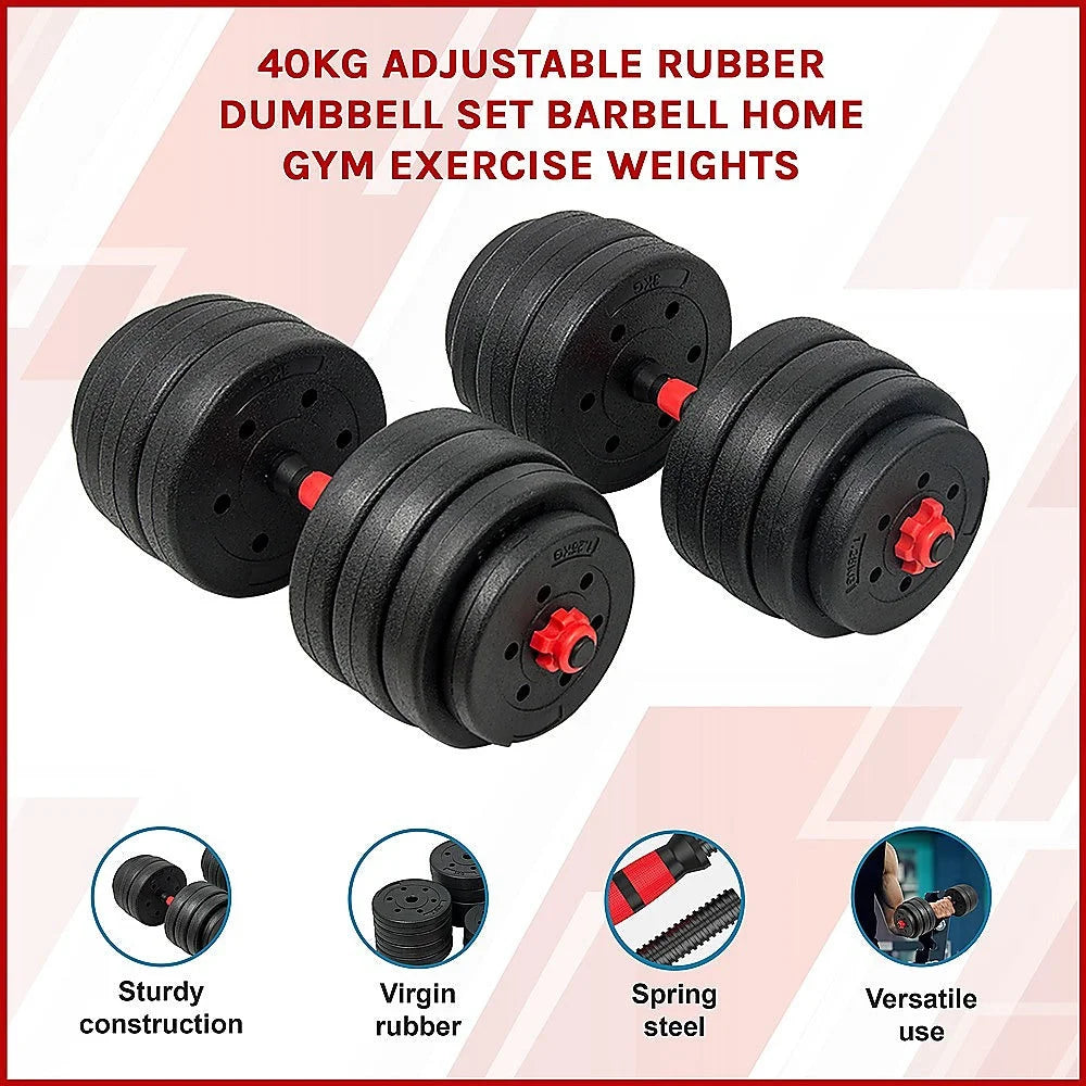 Dumbbell Set Adjustable 40kg Rubber Barbell Home Gym