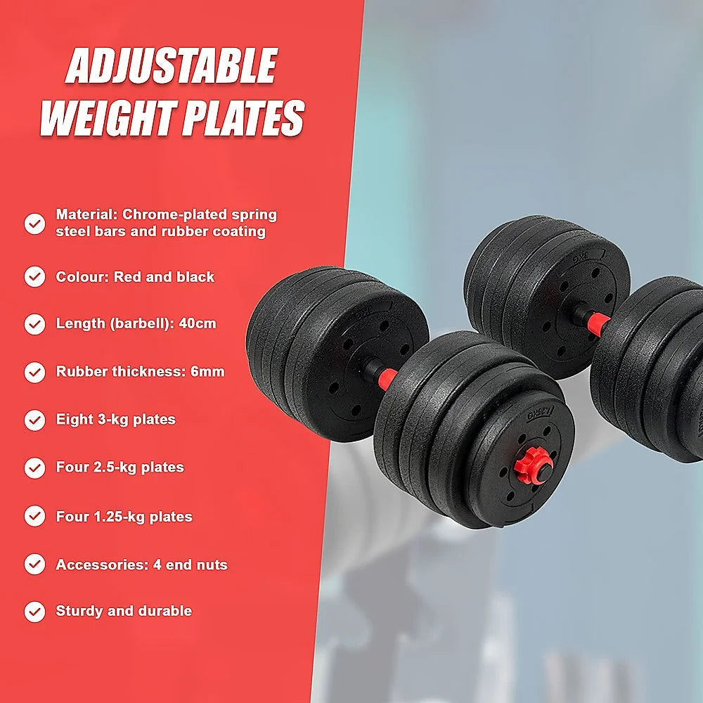 Dumbbell Set Adjustable 40kg Rubber Barbell Home Gym