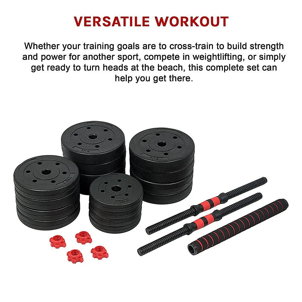 Dumbbell Set Adjustable 40kg Rubber Barbell Home Gym