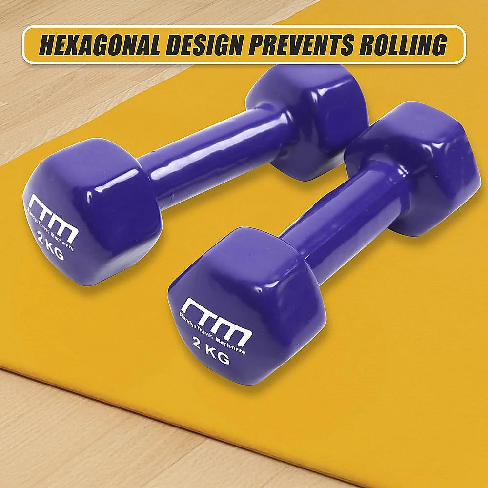 Dumbbells Pair 2KG PVC Hand Weights Rubber Coated - Fitness