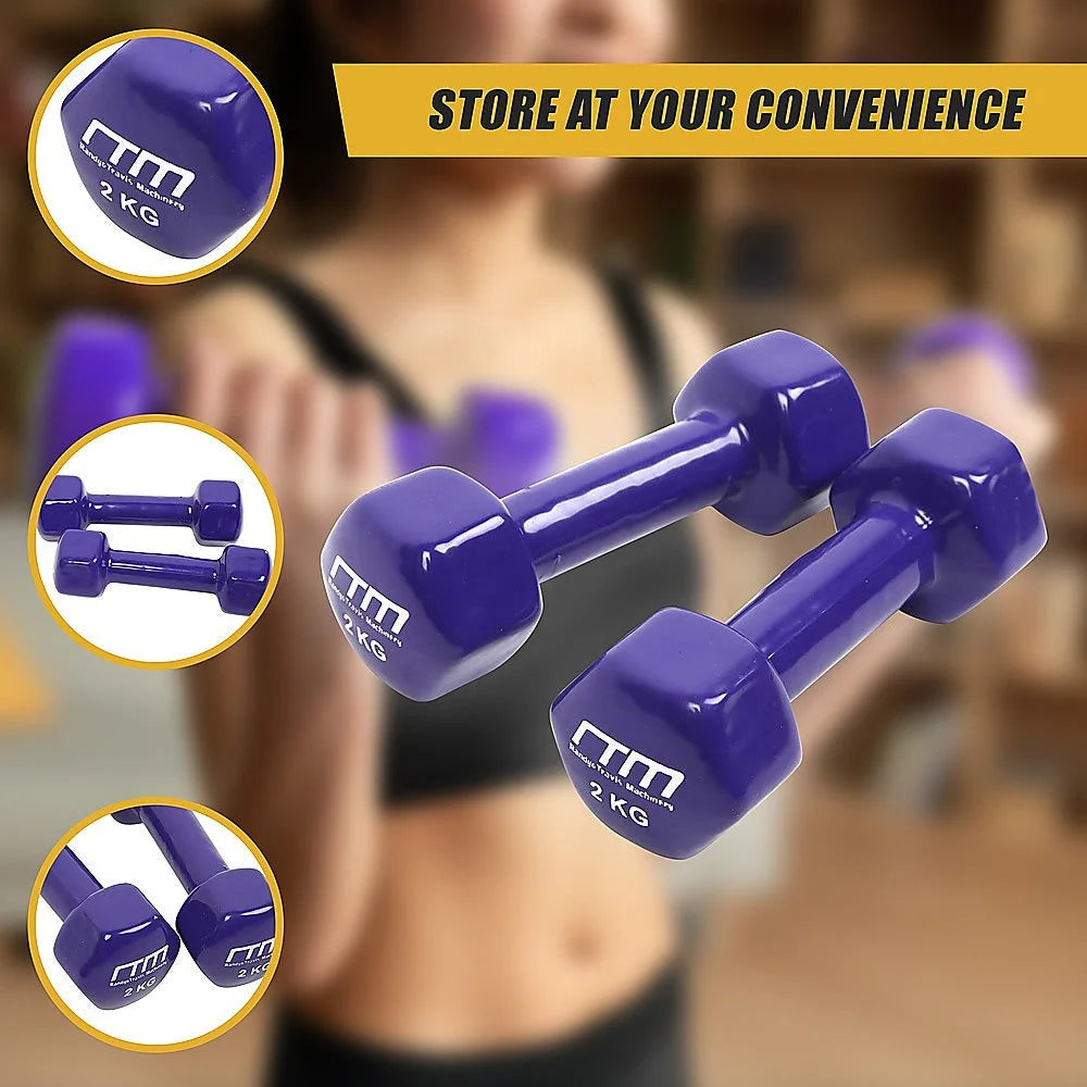Dumbbells Pair 2KG PVC Hand Weights Rubber Coated - Fitness