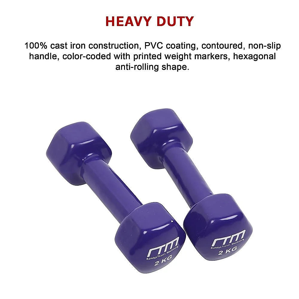 Dumbbells Pair 2KG PVC Hand Weights Rubber Coated - Fitness