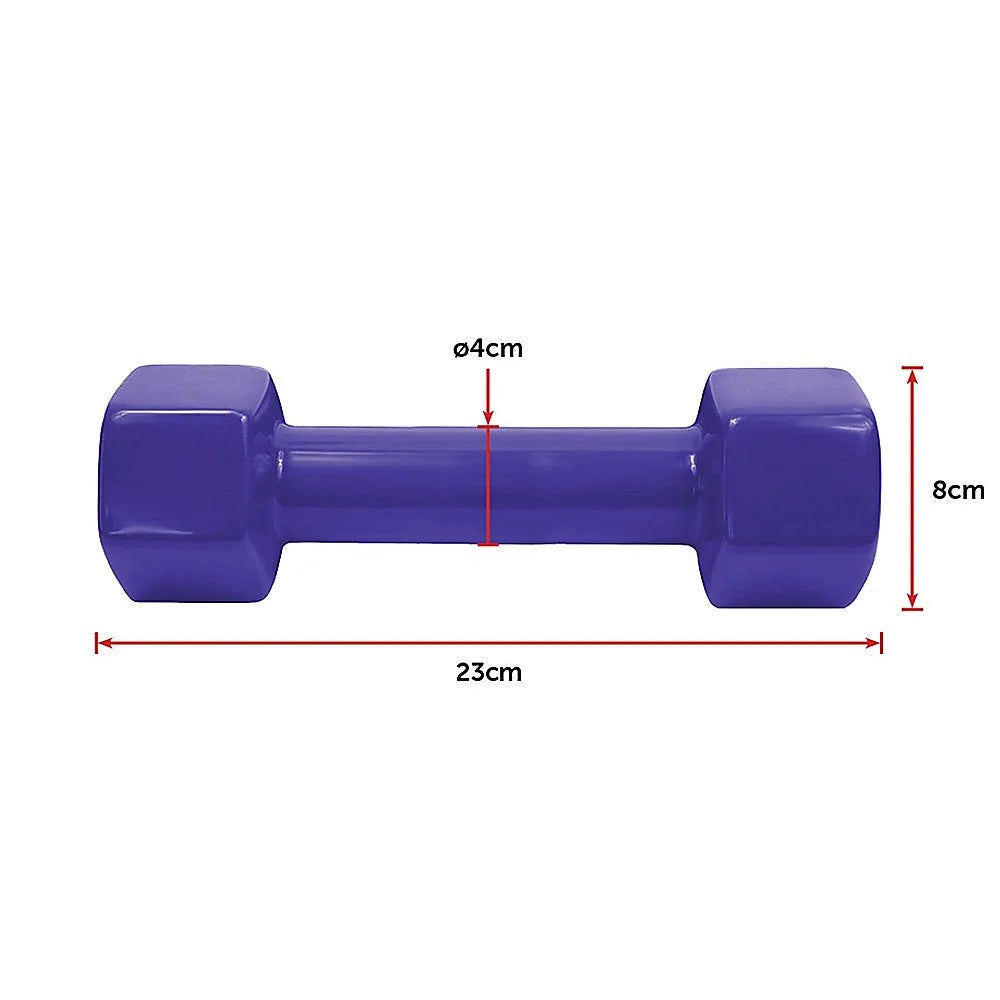 Dumbbells Pair 2KG PVC Hand Weights Rubber Coated - Fitness