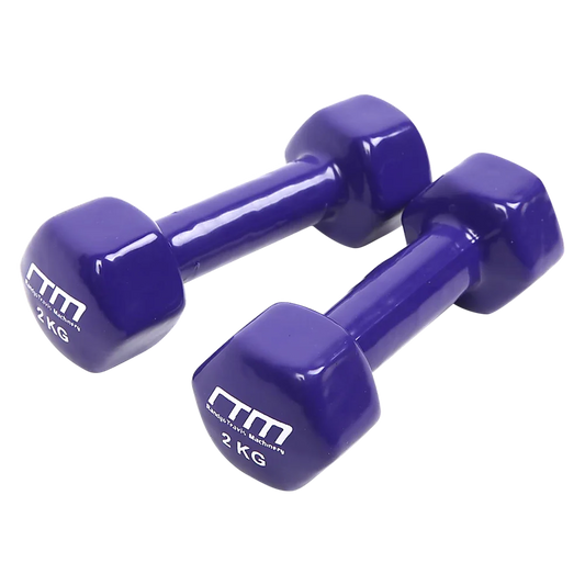 Dumbbells Pair 2KG PVC Hand Weights Rubber Coated - Fitness