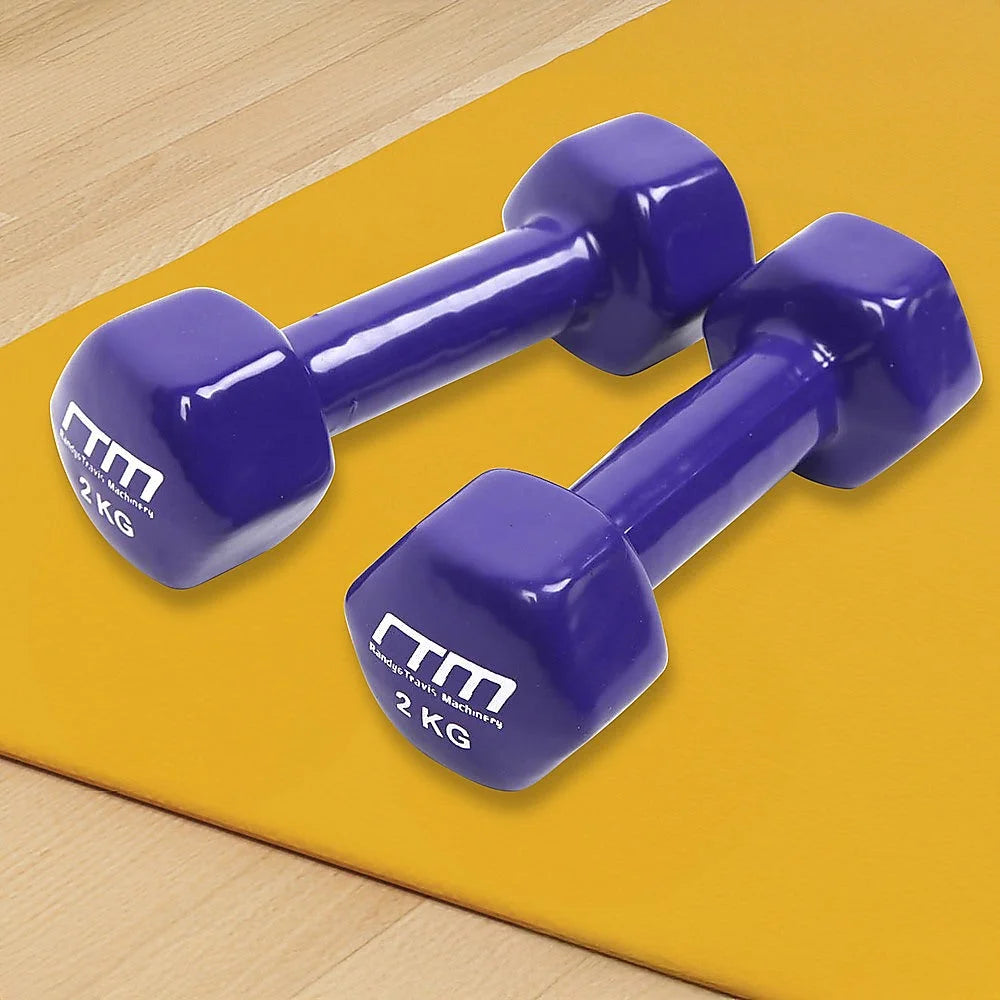 Dumbbells Pair 2KG PVC Hand Weights Rubber Coated - Fitness