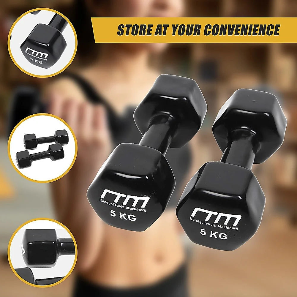 Dumbbells Pair 5KG PVC Hand Weights Rubber Coated - Fitness