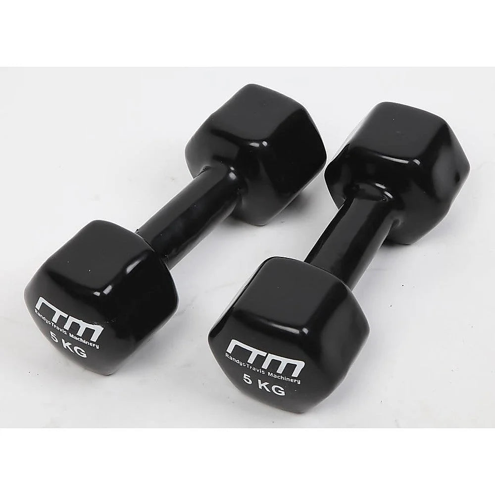 Dumbbells Pair 5KG PVC Hand Weights Rubber Coated - Fitness