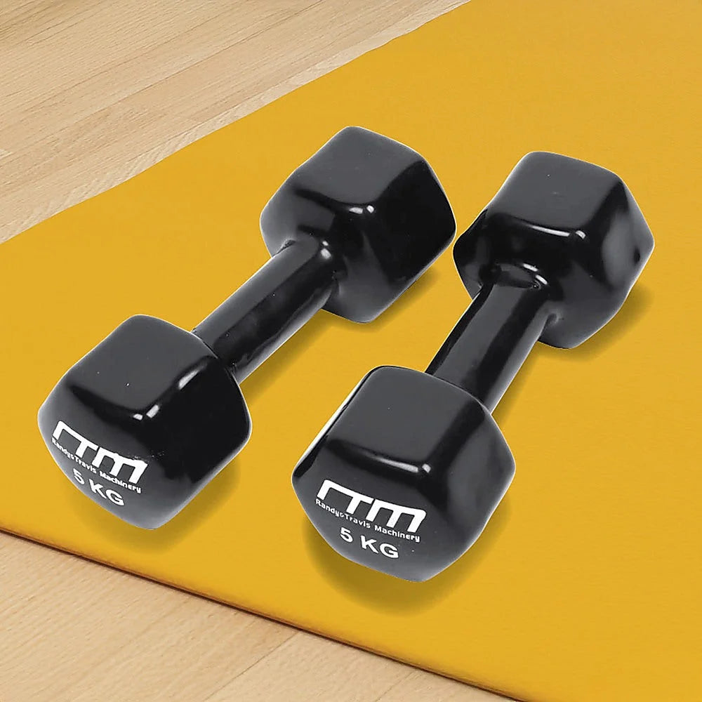 Dumbbells Pair 5KG PVC Hand Weights Rubber Coated - Fitness