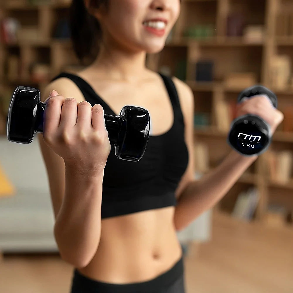 Dumbbells Pair 5KG PVC Hand Weights Rubber Coated - Fitness