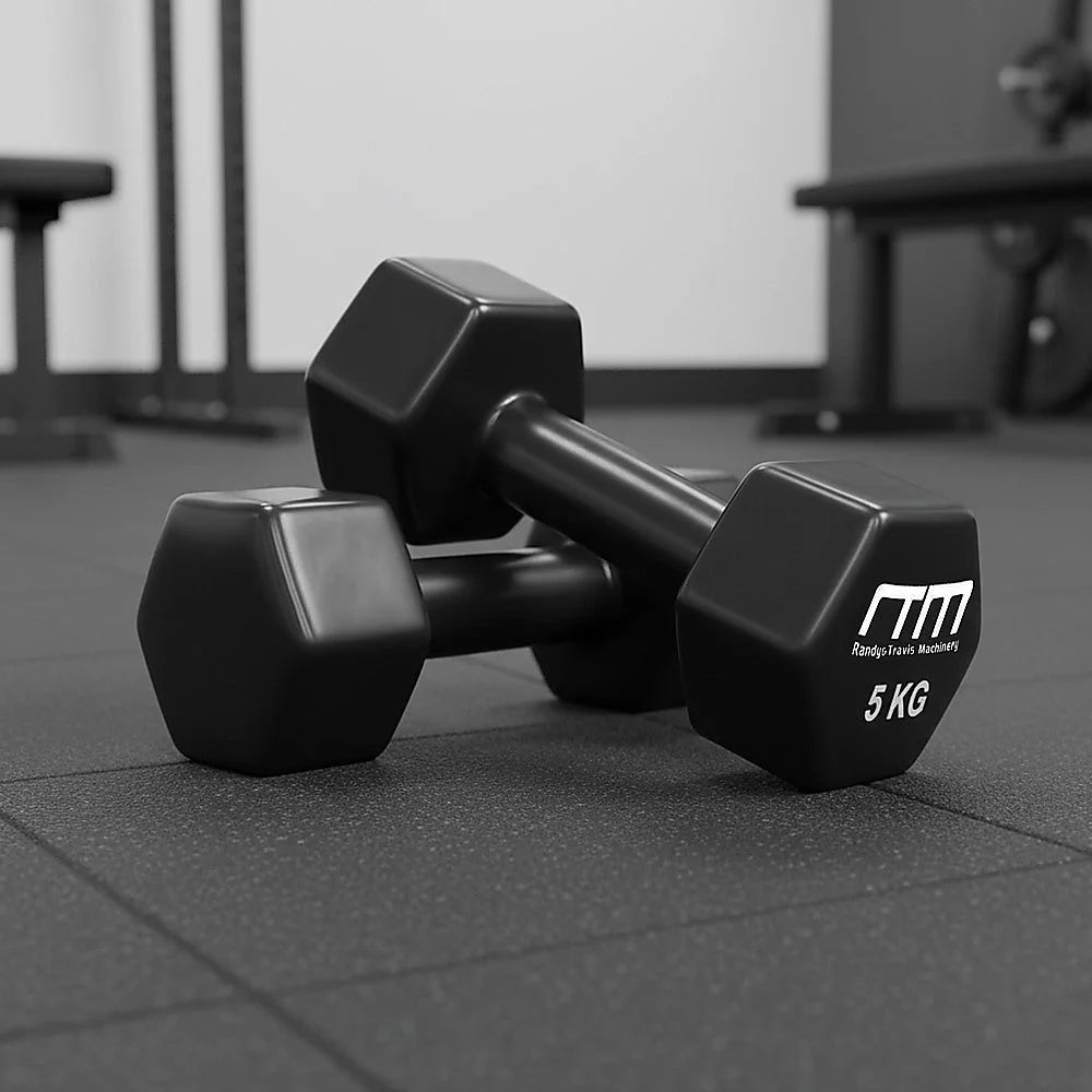 Dumbbells Pair 5KG PVC Hand Weights Rubber Coated - Fitness