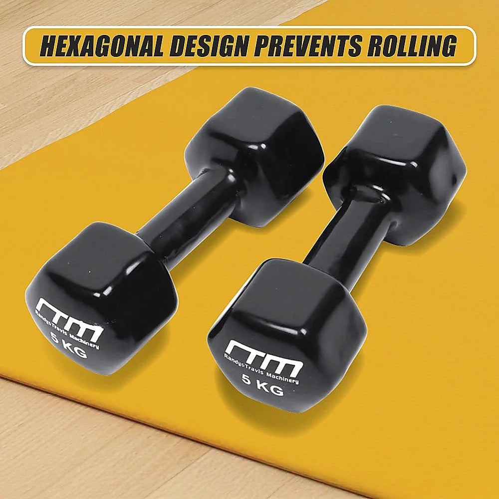 Dumbbells Pair 5KG PVC Hand Weights Rubber Coated - Fitness