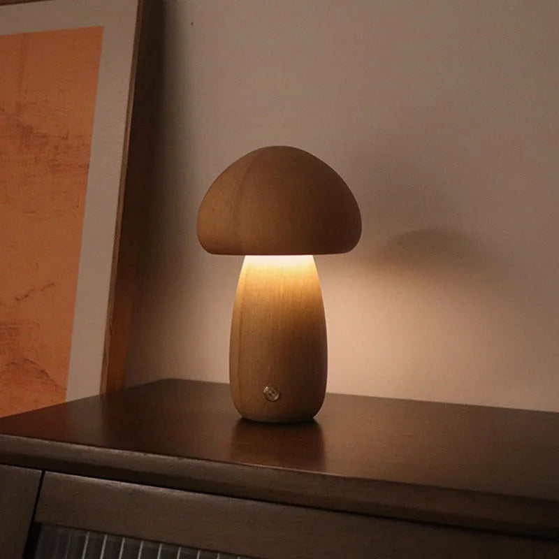 Dun-dun Model Brown Solid Wood Mushroom LED Table Lamp