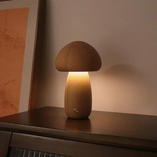 Dun-dun Model Brown Solid Wood Mushroom LED Table Lamp