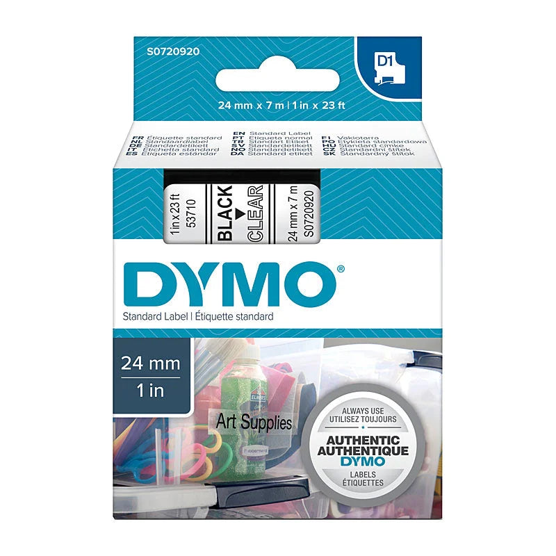 DYMO Black on Clear Tape 24mm x 7m