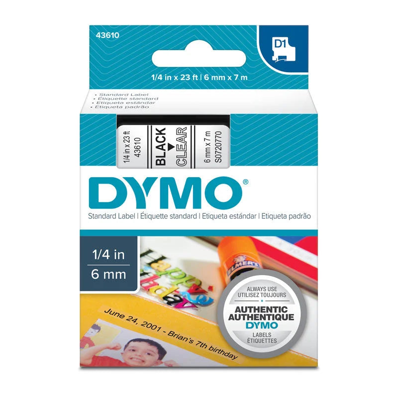 DYMO Black on Clear Tape 6mm x 7m