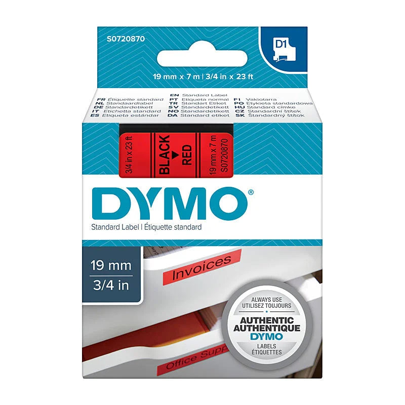 DYMO Black on Red Tape 19mm x 7m