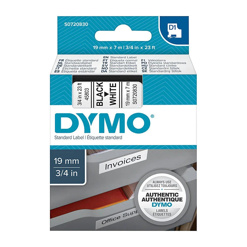 DYMO Black on White Tape 19mm x 7m