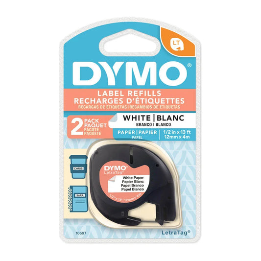 DYMO Light Paper Tape 12mm x 4m - White - 2-Pack