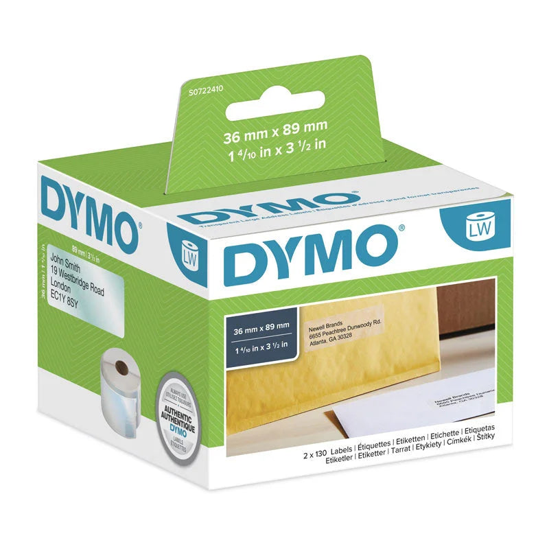 DYMO LW Clear Labels 36mm x 89mm
