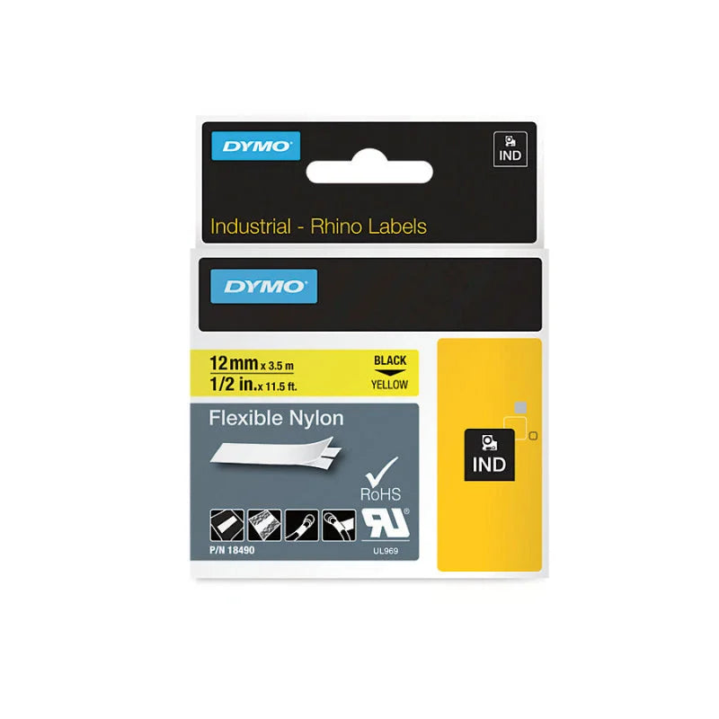 DYMO Rhino Nylon Label 12mm Black/Yellow