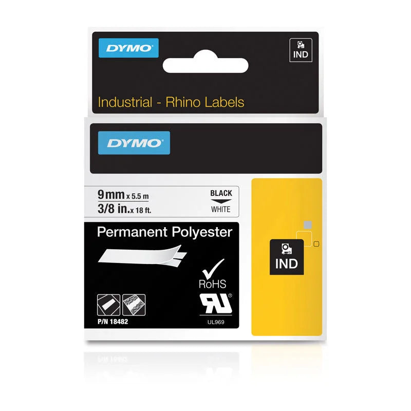 DYMO Rhino Polyester Label 9mm Black/White