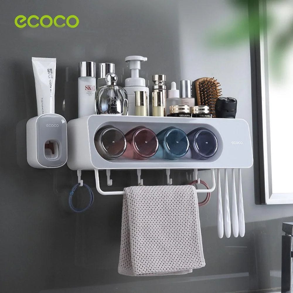 Ecoco Wall-Mounted Toothbrush Holder with 4 Cups and 4