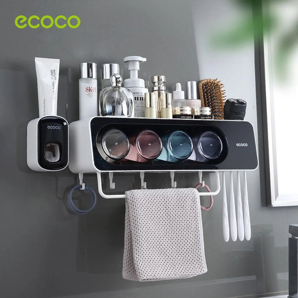 Ecoco Wall-Mounted Toothbrush Holder with 4 Cups and 4