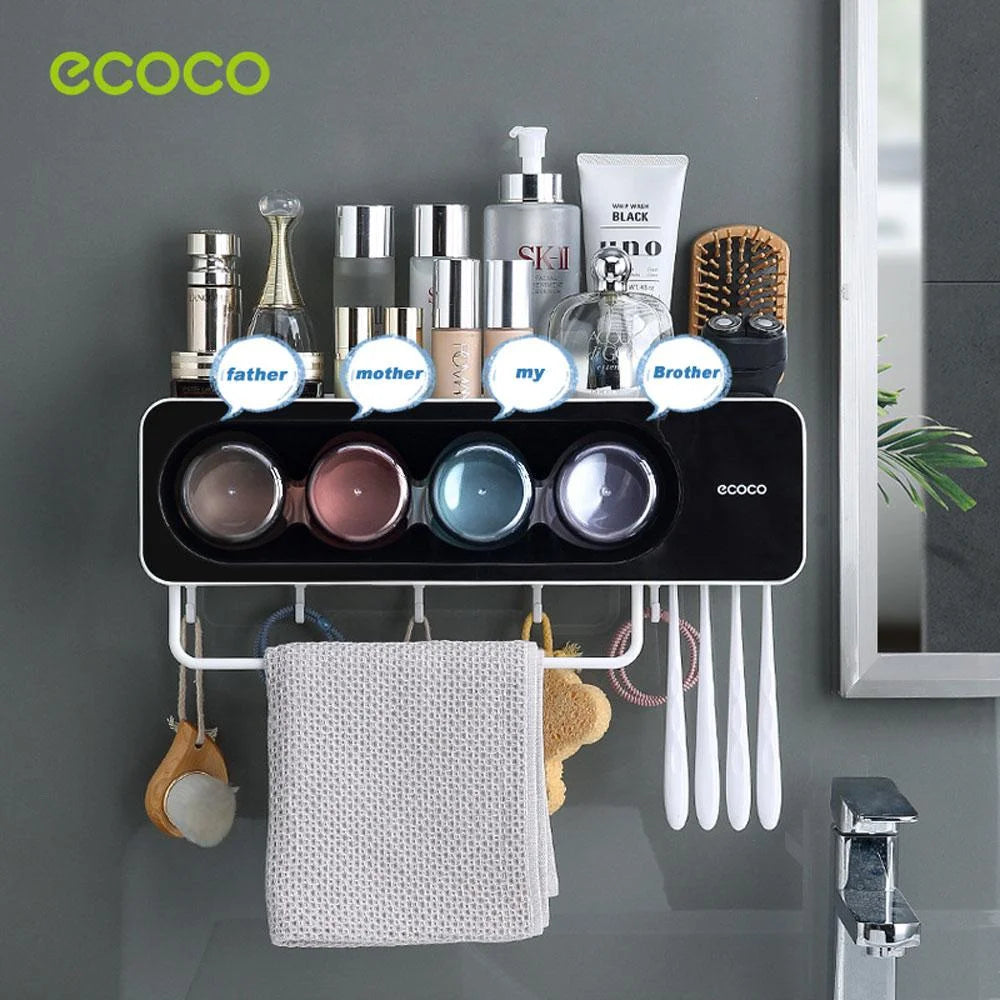 Ecoco Wall-Mounted Toothbrush Holder with 4 Cups and 4