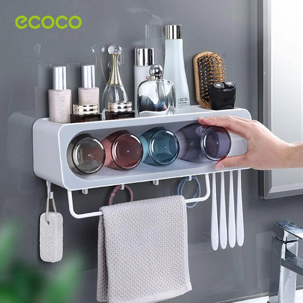 Ecoco Wall-Mounted Toothbrush Holder with 4 Cups and 4