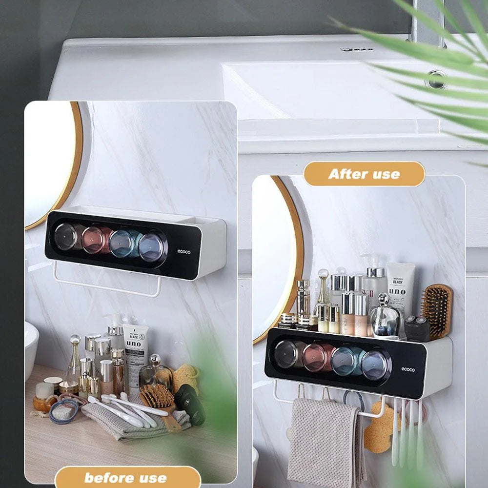 Ecoco Wall-Mounted Toothbrush Holder with 4 Cups and 4