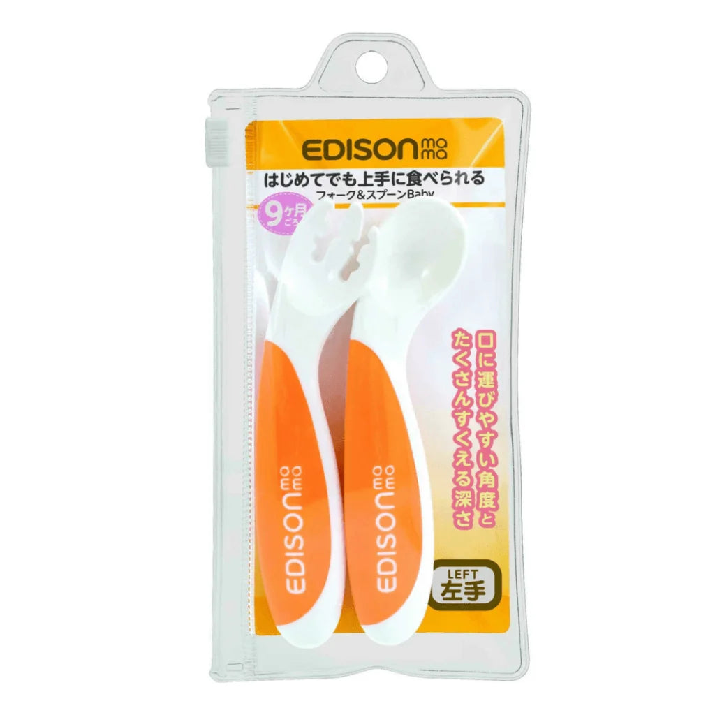 EDISON mama ForkSpoon Beginner SetOrange left Handed-1973194215185846272