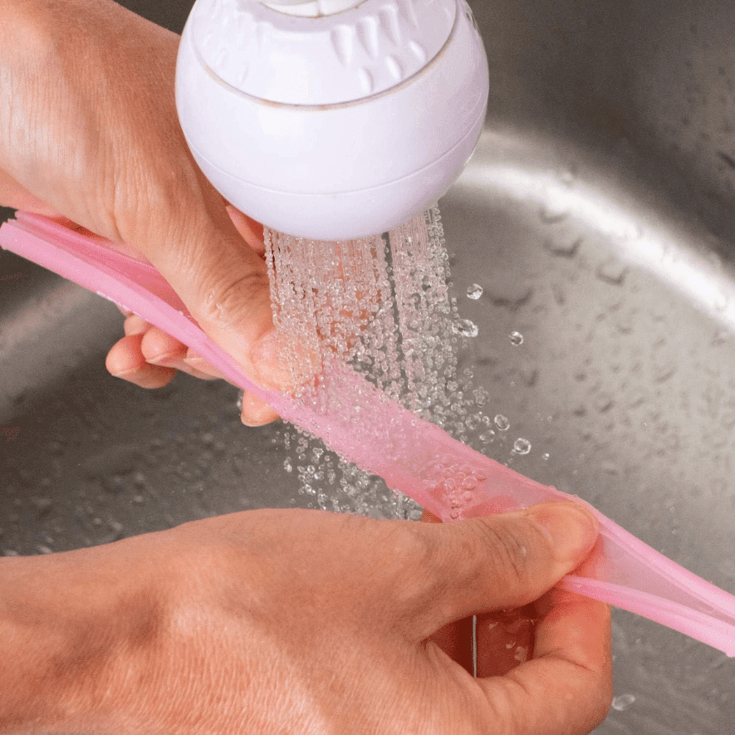 EDISON mama Resealable Silicone Zipper Straw Pink/Yellow