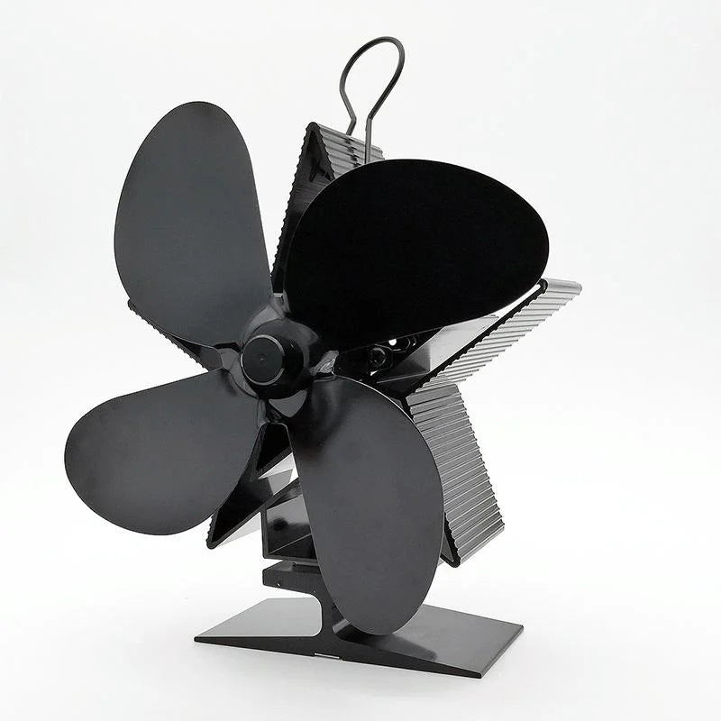 Efficient 4-blade Heat-powered Stove Fan - Aluminum - Blue