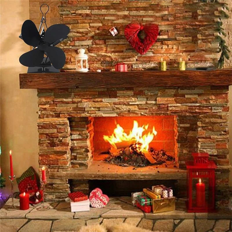Efficient 4-blade Heat-powered Stove Fan - Aluminum
