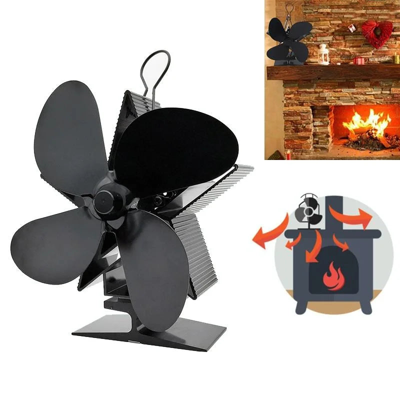 Efficient 4-blade Heat-powered Stove Fan - Aluminum - Red
