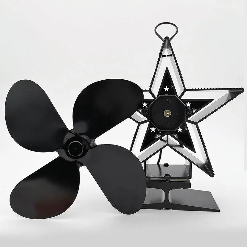 Efficient 4-blade Heat-powered Stove Fan - Aluminum - Red
