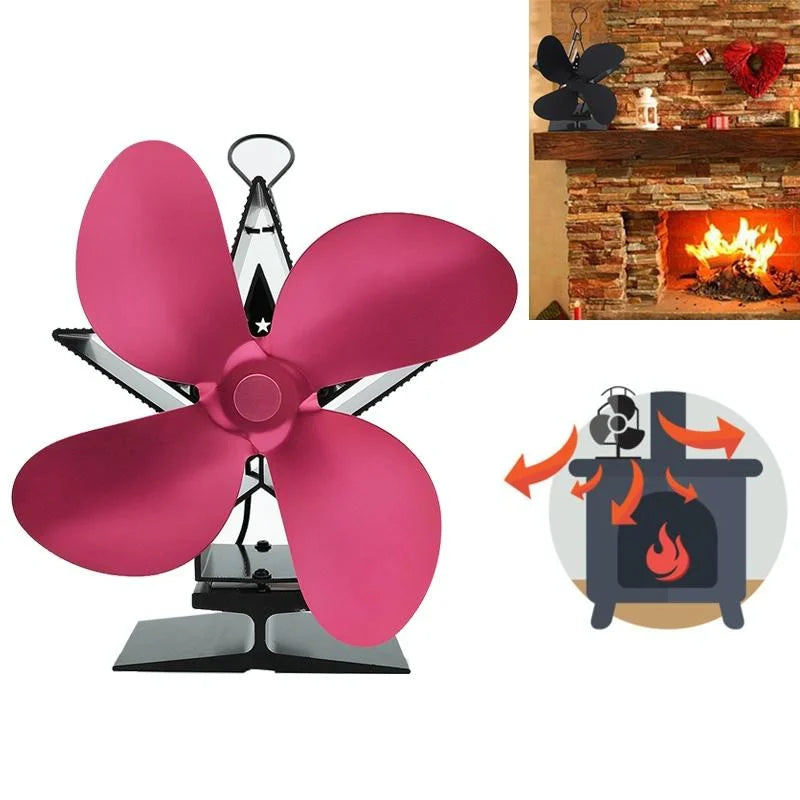 Efficient 4 blade Heat powered Stove Fan aluminum red