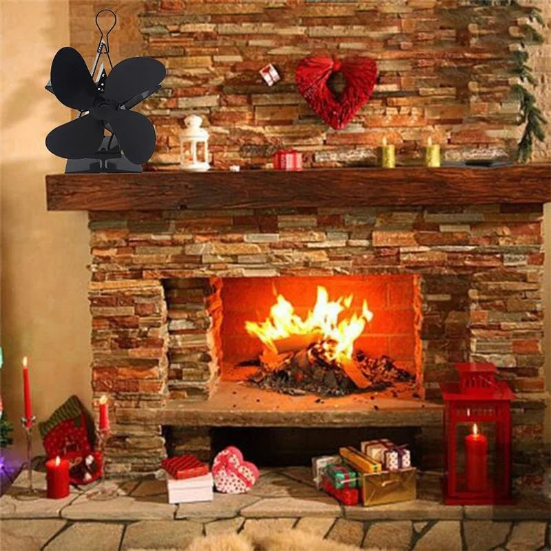 Efficient 4-blade Heat-powered Stove Fan - Aluminum