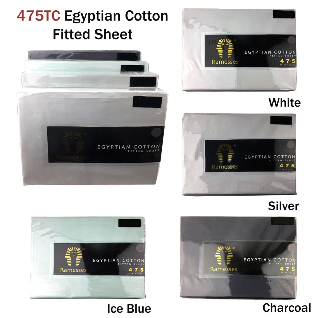 Egyptian Cotton Fitted Sheet Ramesses 475TC - Queen Silver