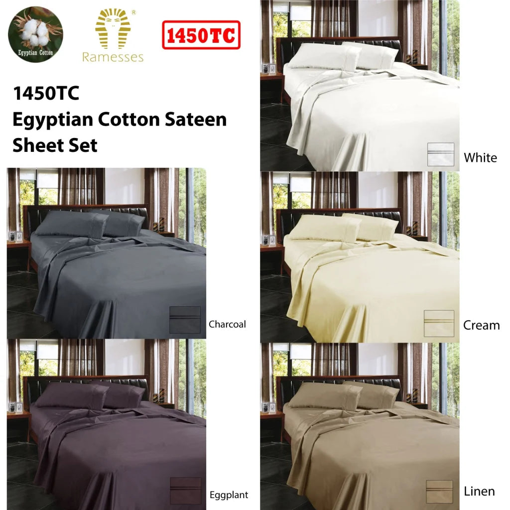 Egyptian Cotton Sateen Sheet Set Ramesses 1450TC - Cream