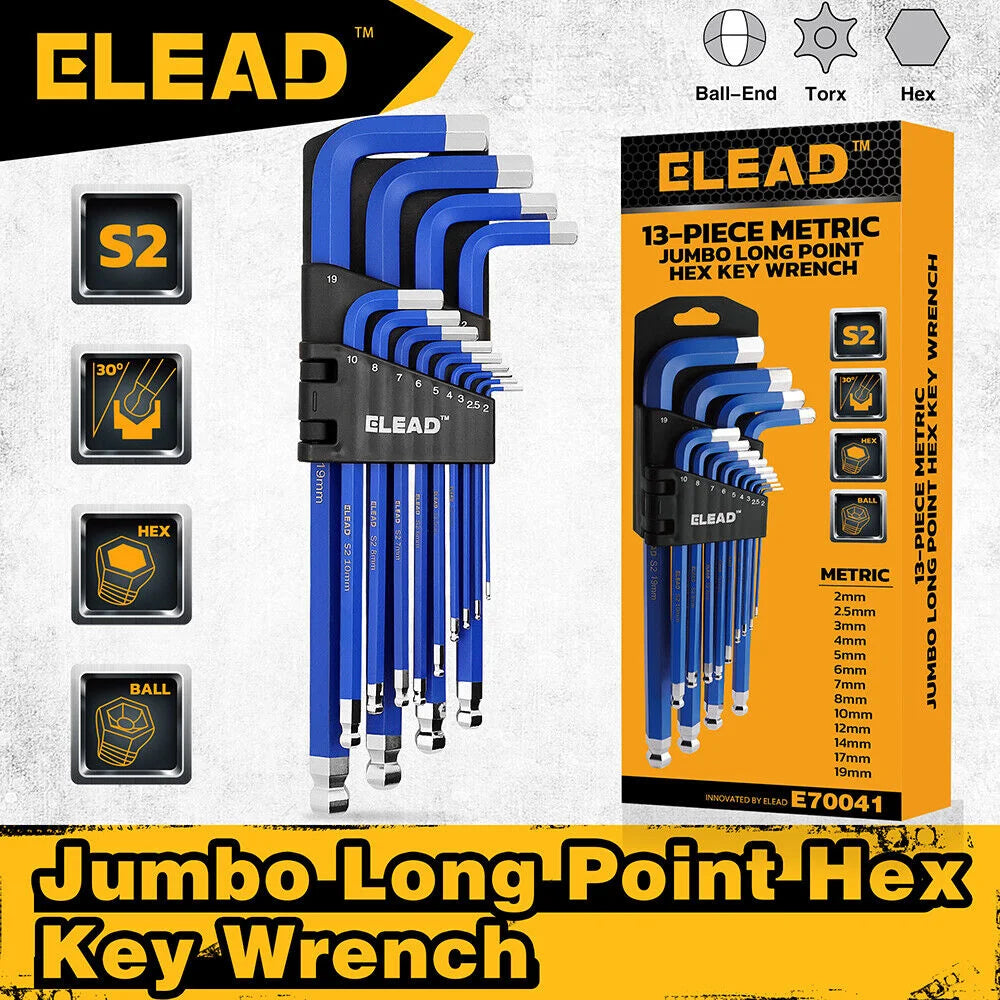 ELEAD Extra Large Hex Key Set 13Pc Long Allen Wrench Ball