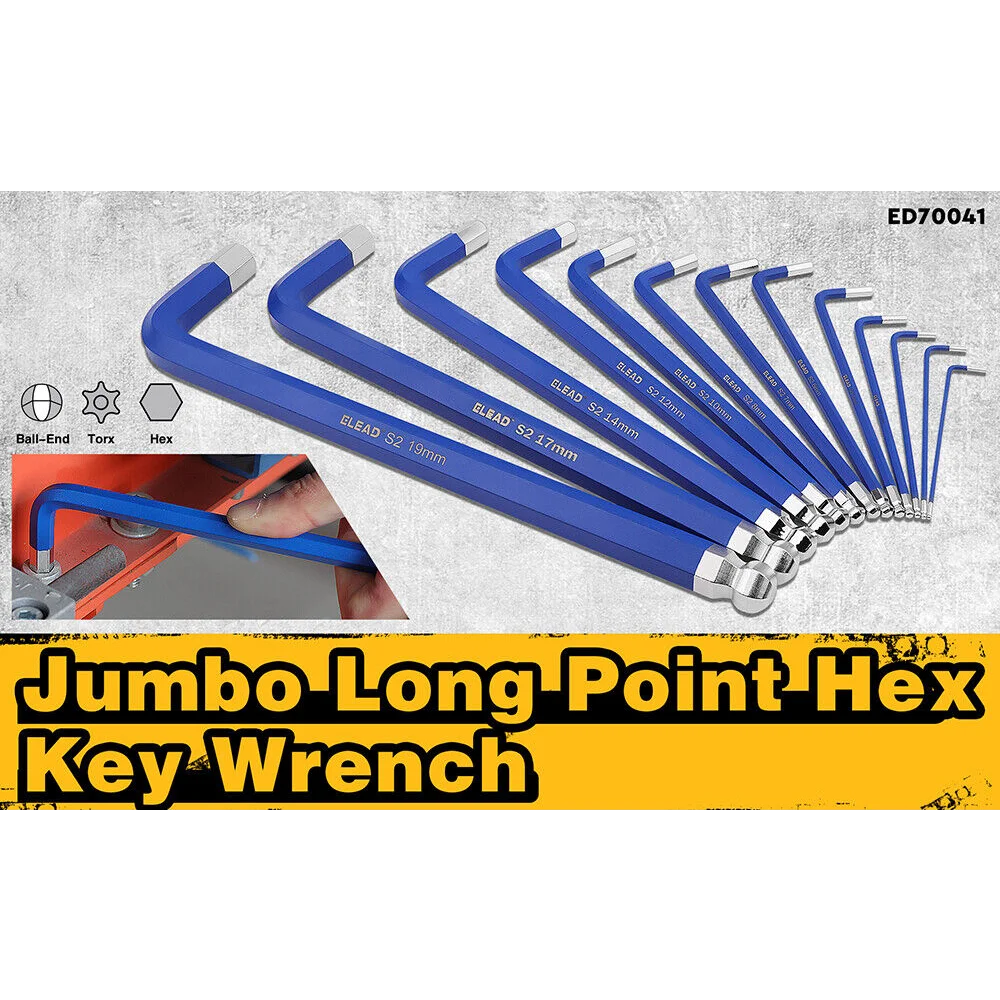 ELEAD Extra Large Hex Key Set 13Pc Long Allen Wrench Ball