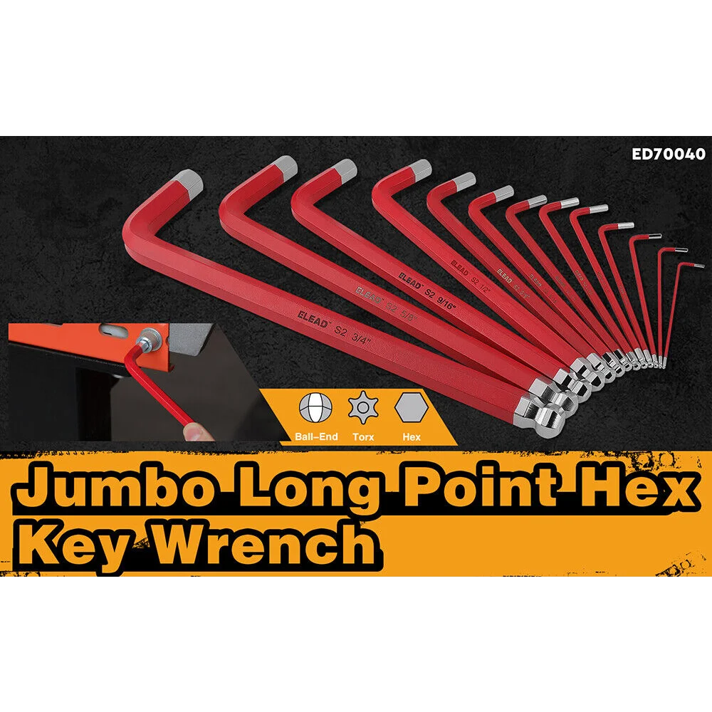 ELEAD Extra Large Hex Key Set 13Pc Long Allen Wrench Ball